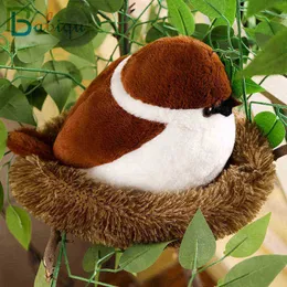 Mussels Family Cuddle Flying Brown Bird Lifelike Tree Animals Stuffed Doll With Nest Kids Comforting Gift J220729