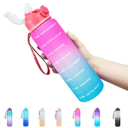 Andere Küchen -Essbar Quifit 1L 32 Unzen Wasserflasche mit Motivationszeitmarker Stroh ein kostenloser ungiftiger leckerer Fitnessstudio Outdoor -Sport 221124