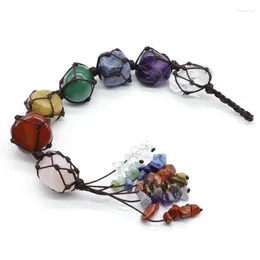 Interior Decorations Natural Crystal Stone Car Pendant Decoration Seven Chakra Hanging Energy Hand-Woven Ornaments Accessories