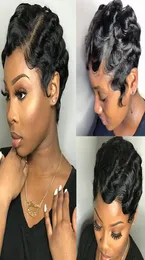 Bourgogne Red Color 99J Short Finger Wave Mommy Wig For Black Women 100 Human Hair Peruvian Pixie Cut Bob Wigs For Woman Non Lace 7121372
