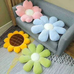 Japan Sunflower Daisy Plush Seat Cushion Filled Rainbow Double Color Flower Chain Cushion For Kids Girl School Office Cushion J220729