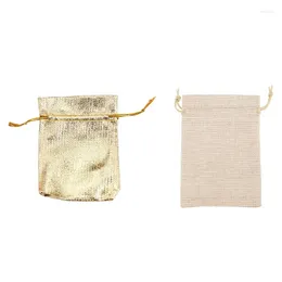 Jewelry Pouches 50Pcs Gold Foil Organza Bag Candy Gift Bags 7X9cm With 40Pcs Burlap Drawstring 13X10cm