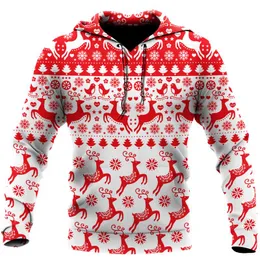 Felpe con cappuccio da uomo Felpe con cappuccio da uomo Elk Merry Christmas Felpa con cappuccio Stampa 3D Autunno Moda Unisex Cerniera Casual Hip Hop Street Harajuku