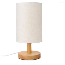 Table Lamps Round Bedside Lamp Nightstand With Fabric Shade And Solid Wood For Bedroom Living Room Modern Office