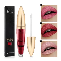 جديد لامع الشفاه Pudaier Matte Pearlescent Glitter Diamond Liquid Lipstick Diamond Pearl Color Lipgloss مكياج هدية مستحضرات التجميل