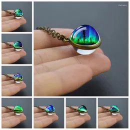 Pendant Necklaces Northern Lights Glass Ball Necklace Vintage Bronze Chain Starry Sky Galaxy Jewelry Gift