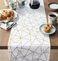 Fowecelt Boho Country Wedding Decoration Table Runner Modern Geometricinspired White and Gold Luxury Home Dining Party Decor 2107