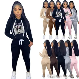 Designer Womens Tracksuits Winter Clothing Casual Plush Drawstring Printed Sweatsuits Hoodie Sweatpants Two Piece Matching Set