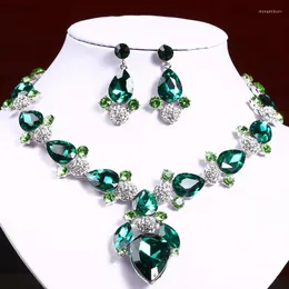 Choker Brautschmuck Sets 8 Farben Tropfen Edelstein Halskette Ohrringe Weibliches Bankettkleid Für Temperamen Zubehör 2022