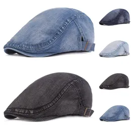 Berets 2022 Spring Denim Beret Hat For Men Women Casual Unisex Jeans Cap Fitted Sun Cabbie Duckbill Flat Gorras