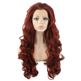 26 "Long Bourgogne Red Wig Heavy Density Heat Friendly Fiber Front Spets Synthetic Hair Wig
