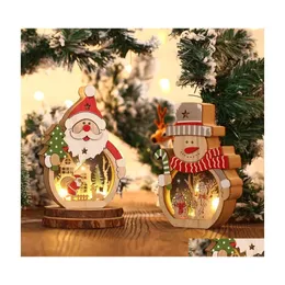 Decorazioni natalizie Decorazioni natalizie Led luminosi a forma di Babbo Natale Ornamenti in legno Regali di Natale Decorazione di felice anno Drop Dhoad