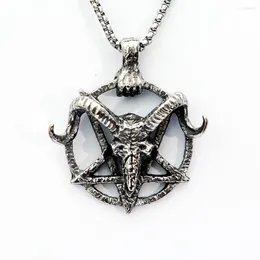 Pendant Necklaces Retro Goat Head Necklace for Man Stainless Steel Pentagram Pan God Skull Pendants Occult Vintage Jewelry Gift