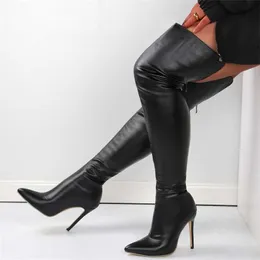 Detaljhandel höst och vinter över knästövlarna kvinnor pu läder knä höga stövlar mode personliga skor