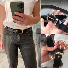 Belts Fashion Wild Gold Alloy Pin Buckle Women Belt PU Leather Brown Black White Female Waist Jeans Pants Wasitband Pasek Damski