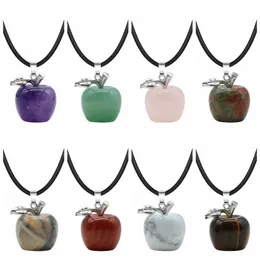 20mm Healing Crystal Energy Stone Apple Charm Purple Amethyst Apple Pendant Halsband för kvinnlig kvinnors gåva