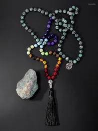 Colares pendentes oaiite Africano Turquoise 7 Chakra Mala Colar Handmade Knot 108 Meditação de Oração de Contas
