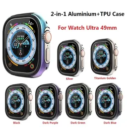 Luksusowy 2 w 1 aluminium ze stopu Aluminium TPU Case na Apple Watch Ultra 49 mm Anri-Scratch Hard Metal Watch Cover