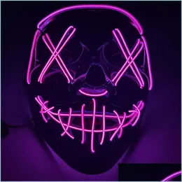 Party Masks Halloween Horror Mask LED Glowing Masks Purge Election Mascara Costume DJ Party Light Up Glow in Dark 10 Colors 1057 B3 Dhuk5