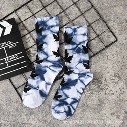 2022 Summer New Fashion Maple Tie Dyed Men's Socks Solid Color American Street Trend Hip Hop 7b