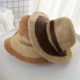 Hats H7438 Korean Children's Stripe Sun Hat Baby Outdoor Sunscreen Anti-ultraviolet Straw Cap Girls Beach Holiday Protection