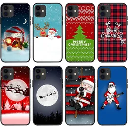 Santa Claus 1,5 mm mjuka TPU -fodral för iPhone 15 14 Plus Pro Max 13 12 11 XS Max XR X 8 7 6 Xmas god julklapp Hat Tree Snowman Söt härlig svart geltelefonomslag Skin