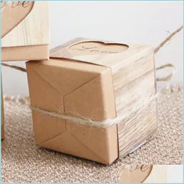Hediye sargısı moda hediyeler kutuları kraft kağıt paketleme şekerleri kılıfları seviyorum kalp kare antika organizatör düğün kutlaması 0 18kt f2 dr dh3yx