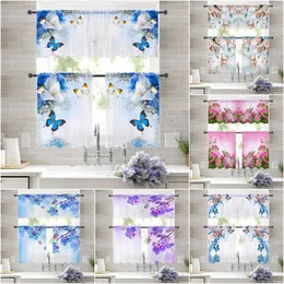 Curtain Dream Of Painting Butterflies In Ink Semi-Sheer Kitchen Curtains Valance And Printing Farmhouse Window