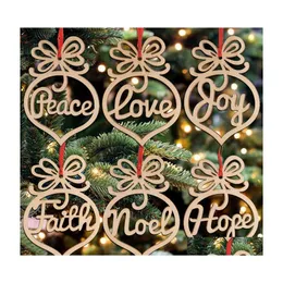 クリスマスの装飾クリスマス装飾天然木の木の飾りホロー文字クリスマス木製吊りペンダント年パーティーDEDHFHK