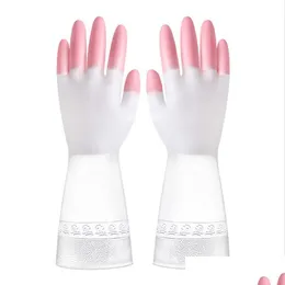 Cleaning Gloves Thickening Wash Clothes Dishes Glove Female Dishwashing Gloves Plastic Latex Twocolor Waterproof Household Kitchen C Dhcla