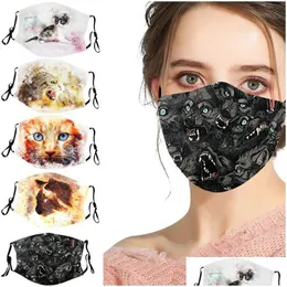 Designerskie maski designerskie maska ​​oddychająca bawełniana bawełniana osobowość osobowość kota wilka wzór drukowania adt świąteczne maski 58 p dhsjb