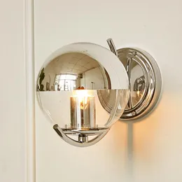 Lâmpada de parede Moderna bauhaus prateado bola de vidro luz