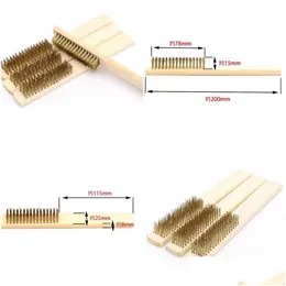 Rengöringsborstar Trähandtag Mässingstråd Kopparborste för industriella enheter Yt Inner Poleringslipning Rengöring 6x16 Rad Hand DHD3M