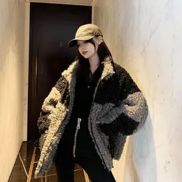 여자 모피 2022 겨울 코트 인공 양고기 플러시 스 플라이 싱 여자 남자 남녀 유니스 느슨한 게으른 스타일 한국 패션 캐주얼 소프트
