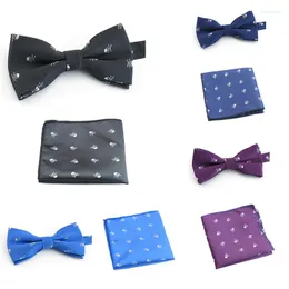 Bow Ties 12colors Bowtie Hanky Set Skull Pattern Adjustable Small Pocket Towel Fashion Leisure Cravata Men's Tie Mens Gifts