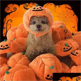 Abbigliamento per cani Ornamenti per peli di animali domestici Decorazioni di Halloween Abbigliamento per cani Divertenti cappelli di zucca Costume animale carino Personalità trasformata Testa Dh2Dm