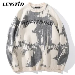 Мужские свитера LENSTID, мужские вязаные джемперы в стиле хип-хоп с буквенным принтом, уличная одежда, Harajuku, осенние хипстерские повседневные свободные пуловеры 221125