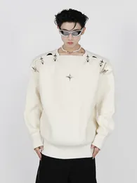 Männer Pullover IEFB Gestrickte Pullover Herbst Winter Koreanische Mode Metall Schnalle Aushöhlen Design Einfarbig Männliche Tops 9A5467 221125