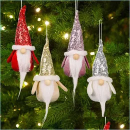 Party Favor Sequin Hat Rudolph Dolls Kids Party Gift Gnomes Elf Faceless Christmas Tree Pendant New Plush Toy Gold Sier Decorations Dhuew