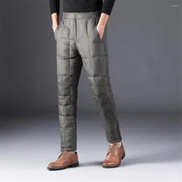 Men's Pants Man Autumn High Elastic Waist Pencil Thick White Duck Down Male Winter Warm Puffer Trousers Capris