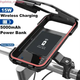 Caricatore wireless per auto 15W Supporto per telefono per bici da moto Borsa per staffa per manubrio per bicicletta impermeabile Supporto per cellulare da 5000mAh