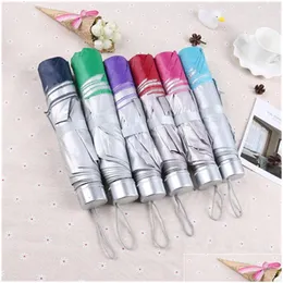 Umbrellas Sier Glue Uv Protection Umbrella Three Folding Sun 7/8 Bones Solid Color Unisex Sunny Rainy Umbrellas Mix Colors D Dhgarden Dhic7