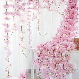 Kwiaty dekoracyjne 2,3 m sztuczny Cherry Blossom Wedding Garland Ivy Dekoracja Fałszywa jedwabna winorośl na imprezę Arch Decor Decor Ciąg