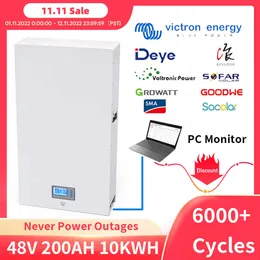 48V 200AH 100AH ​​10KWH 5KWH LIFEPO4 배터리 팩 전원 벽 6000 사이클 32 병렬 RS485 PC 모니터 홈 태양열