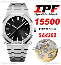 IPF 41 mm 1550 SA4302 Automatik-Herrenuhr, ultradünn, 10,5 mm, schwarzes strukturiertes Zifferblatt, Strichmarkierungen, Edelstahlarmband, Super Edition-Uhren, Puretime B2