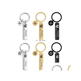 Key Rings Letter Stainless Steel Bar 12 Star Sign Horoscope Keychain Gold Gemini Taurus Virgo Month Key Ring Bag Hangs Fashion Jewel Dhhpu