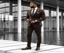 Brown Wedding Suits 2019 Slim Fit Tridegroom Tuxedos для мужчин 3 штуки для жениха Формальный бизнес -смокинг