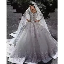 Arabiska Dubai Wedding Dress Gorgeous Long Sleeve Crystal Mermaid spetsar Löstagbart tåg Brudklänningar plus storlek Vestido de Noiva 403