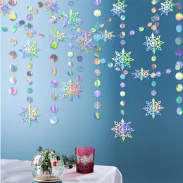 Décorations de Noël irisé 3D papier flocon de neige cercle étoile guirlandes suspendu hiver blanc paillettes arbres décor