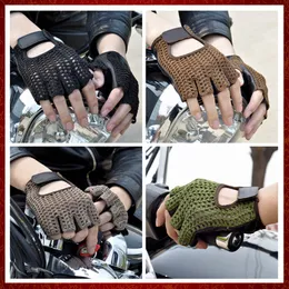 ST785 Leather Half Finger Gloves Mesh Fingerless Gloves Fishing Net Driving Gloves Motorcycle Riding Glove Protective Gear Accessorie